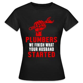 Plumbers Husband Profession Job Plumbing Pipe Gift - Women's T-Shirt - black - Front - AI Model Female 172 dark (172cm)