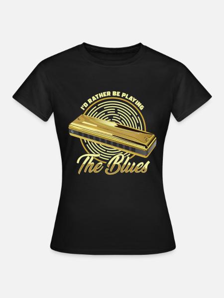 Playing The Blues Music Instrument Harmonica Gift - Women's T-Shirt - black