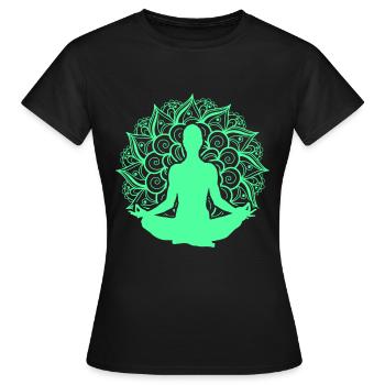 Mandala Yoga Asana Lotus Zen Nirvana Buddhismus Geschenk - Frauen T-Shirt - Schwarz - Vorne - AI Model Female 172 dark (172cm)