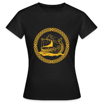 Wikingerschiff Krieger Walhalla Nordische Mythologie Geschenk - Frauen T-Shirt - Schwarz - Vorne - AI Model Female 172 dark (172cm)