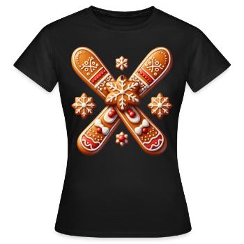 Ski Plätzchen Lebkuchen Weihnachten Skipiste - Frauen T-Shirt - Schwarz - Vorne - AI Model Female 172 dark (172cm)
