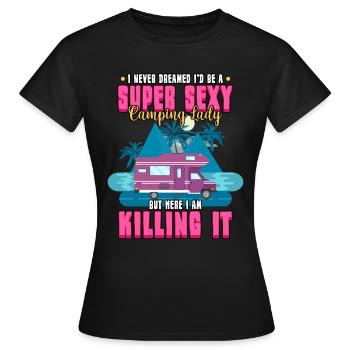 Camping Randonnée Camping Nature Tente Outdoor - T-shirt Femme - noir - Devant - AI Model Female 172 dark (172cm)