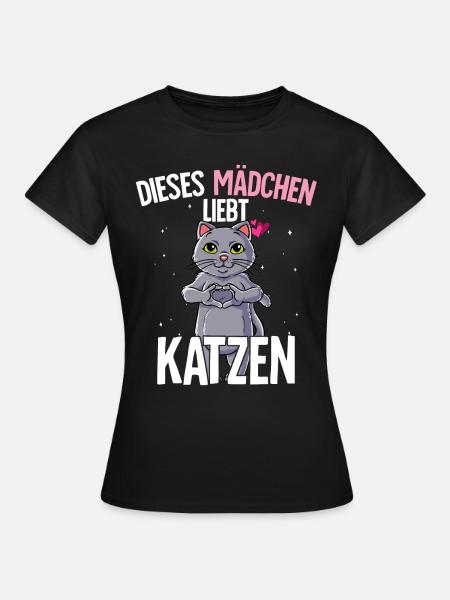 Katze Mädchen - Frauen T-Shirt - Schwarz