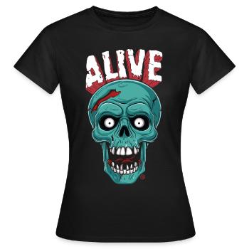Skull in Hell - Alive, Totenkopf - Frauen T-Shirt - Schwarz - Vorne - AI Model Female 172 dark (172cm)