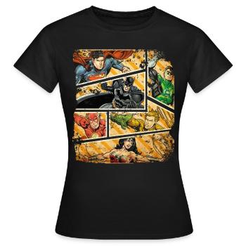 DC Comics Justice League Collage - Frauen T-Shirt - Schwarz - Vorne - AI Model Female 172 dark (172cm)