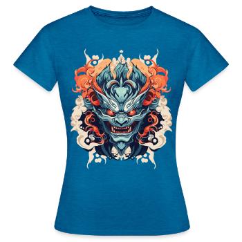 Démon Oni - T-shirt Femme - bleu saphir antique chiné - Devant - AI Model Female 172 dark (172cm)