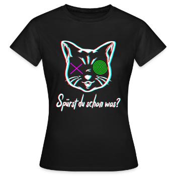Lustige Psychedelische Katze im Urlaub auf Keta - Frauen T-Shirt - Schwarz - Vorne - AI Model Female 172 dark (172cm)