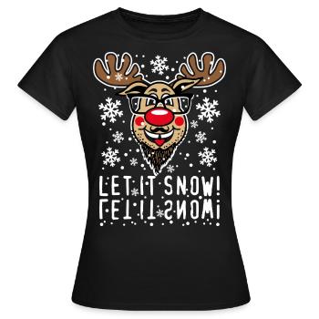 85 Hirsch Rudolph Bart LET IT SNOW Schnee Elch - Frauen T-Shirt - Schwarz - Vorne - AI Model Female 172 dark (172cm)