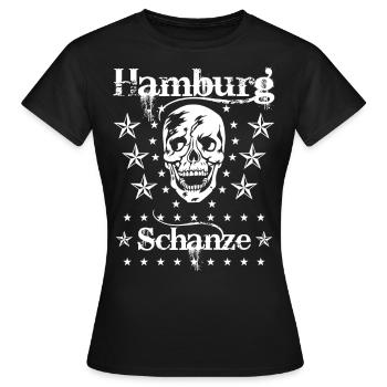 54 Hamburg Stadtteil Schanze Skull Totenkopf - Frauen T-Shirt - Schwarz - Vorne - AI Model Female 172 dark (172cm)