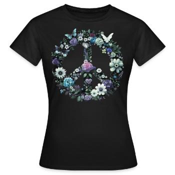 Fleurs de signe de paix, symbole de paix, signe de paix - T-shirt Femme - noir - Devant - AI Model Female 172 dark (172cm)