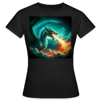 T-shirt dragon turquoise crachant du feu - T-shirt Femme - noir - Devant - AI Model Female 172 dark (172cm)