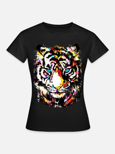 Tiger - Bunter Tiger - Tigazprint - Frauen T-Shirt - Schwarz