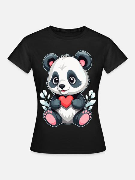 Panda mit Herz - Frauen T-Shirt - Schwarz