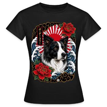 Border Collie im japanischen Irezumi Stil - Frauen T-Shirt - Schwarz - Vorne - AI Model Female 172 dark (172cm)