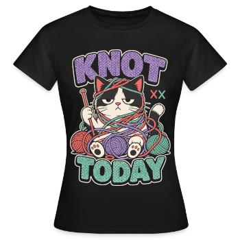 Knot Today Cat with Wool - Women's T-Shirt - black - Front - AI Model Female 172 dark (172cm)