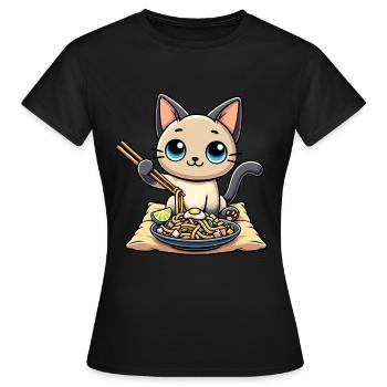 Kawaii Siamese Cat Pad Thai Purrfection - Women's T-Shirt - black - Front - AI Model Female 172 dark (172cm)