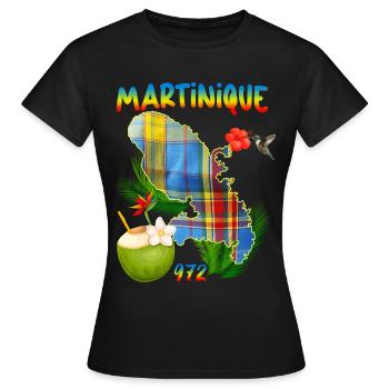 Martinique Madras Tropical Colibri - T-shirt Femme - noir - Devant - AI Model Female 172 dark (172cm)