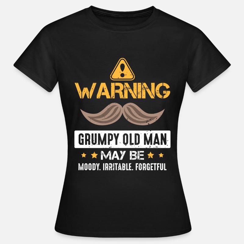 Advarsel grumpy gammel mand Bad humør appel - Dame-T-shirt - sort