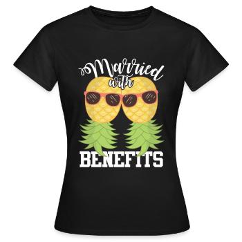 Pineapple Sunglasses Married Benefits Orgy - Women's T-Shirt - black - Front - AI Model Female 172 dark (172cm)