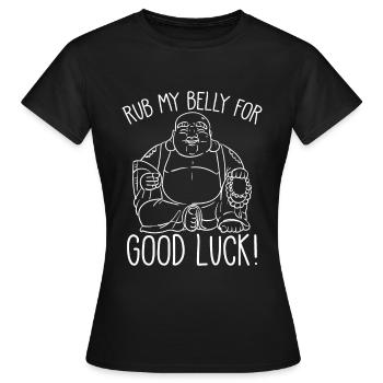 Happy Buddha reib meinen Bauch für viel Glück - Frauen T-Shirt - Schwarz - Vorne - AI Model Female 172 dark (172cm)