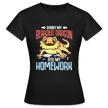 Funny homework excuse kids bearded dragon - Women's T-Shirt - black - Front - AI Model Female 172 dark (172cm)