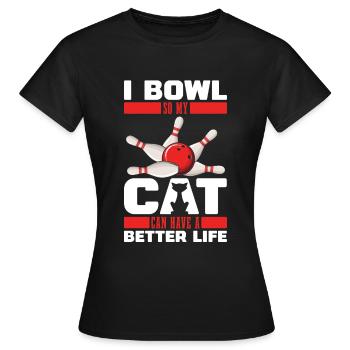 Bowling Bowlen Bowler Katze - Frauen T-Shirt - Schwarz - Vorne - AI Model Female 172 dark (172cm)