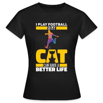 American Football Cat - Women's T-Shirt - black - Front - AI Model Female 172 dark (172cm)