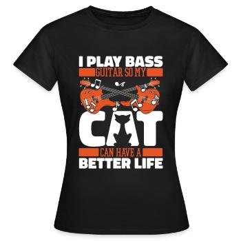 Bassiste Bass Guitare Basser Cat - T-shirt Femme - noir - Devant - AI Model Female 172 dark (172cm)