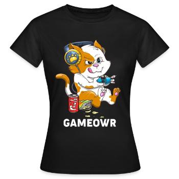 Lustiger Videospieler & Katzenliebhaber Gaming Kitty Kawaii - Frauen T-Shirt - Schwarz - Vorne - AI Model Female 172 dark (172cm)