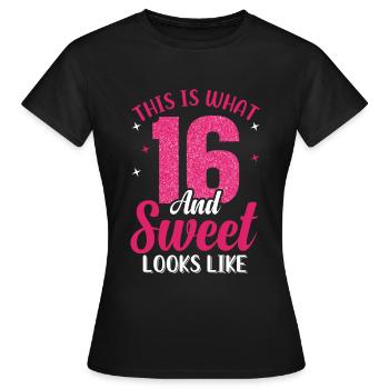 16. Geburtstag für Mädchen Tochter Sechzehn Geburtstag - Frauen T-Shirt - Schwarz - Vorne - AI Model Female 172 dark (172cm)