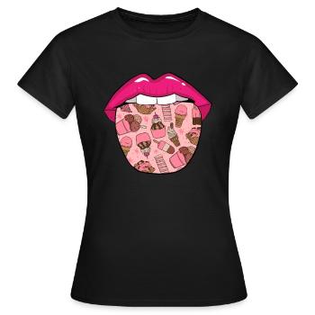Eiscreme Zunge - Frauen T-Shirt - Schwarz - Vorne - AI Model Female 172 dark (172cm)