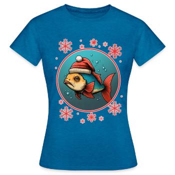 Pêche Pêcheur Pêcheuse Noël Pêcheur Poisson - T-shirt Femme - bleu saphir antique chiné - Devant - AI Model Female 172 dark (172cm)