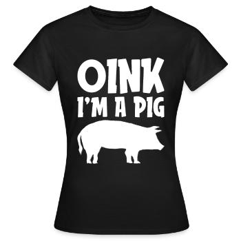 Oink Ich bin ein Schwein Lustiges faules Halloween Kostüm - Frauen T-Shirt - Schwarz - Vorne - AI Model Female 172 dark (172cm)
