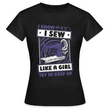 Machine à coudre Drôle de machine à coudre - T-shirt Femme - noir - Devant - AI Model Female 172 dark (172cm)