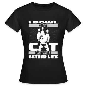 Bowling Bowlen Bowler Katze - Frauen T-Shirt - Schwarz - Vorne - AI Model Female 172 dark (172cm)