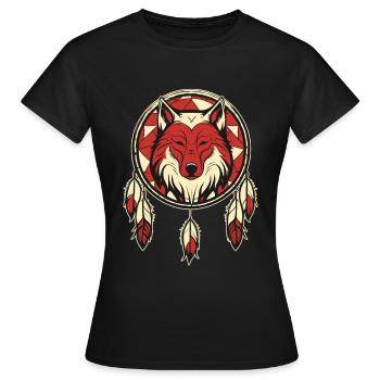 Loup Attrape-rêves Loup et un attrape-rêves - T-shirt Femme - noir - Devant - AI Model Female 172 dark (172cm)