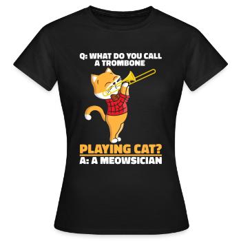 fanfare trombone cat brass band trombone - T-shirt Femme - noir - Devant - AI Model Female 172 dark (172cm)