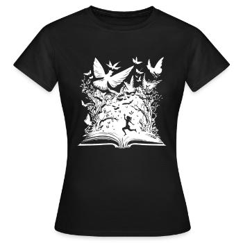 Livre Rat de bibliothèque Rat de bibliothèque Oiseaux - T-shirt Femme - noir - Devant - AI Model Female 172 dark (172cm)