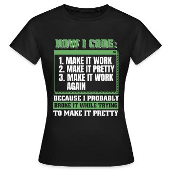 Développeur, Codeur, Programmeur - T-shirt Femme - noir - Devant - AI Model Female 172 dark (172cm)
