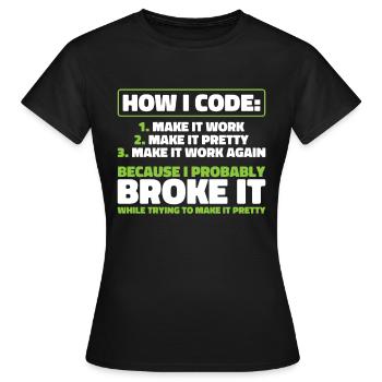 Développeur, Codeur, Programmeur - T-shirt Femme - noir - Devant - AI Model Female 172 dark (172cm)