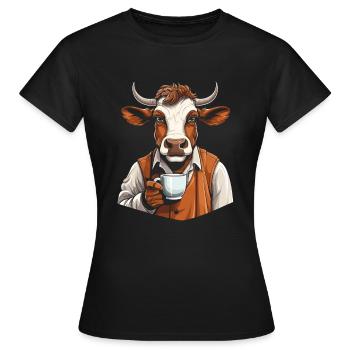 Vache, Agriculteur, Bétail, Café - T-shirt Femme - noir - Devant - AI Model Female 172 dark (172cm)