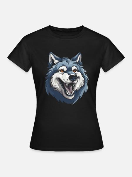 Wolf Lächelnd - Frauen T-Shirt - Schwarz