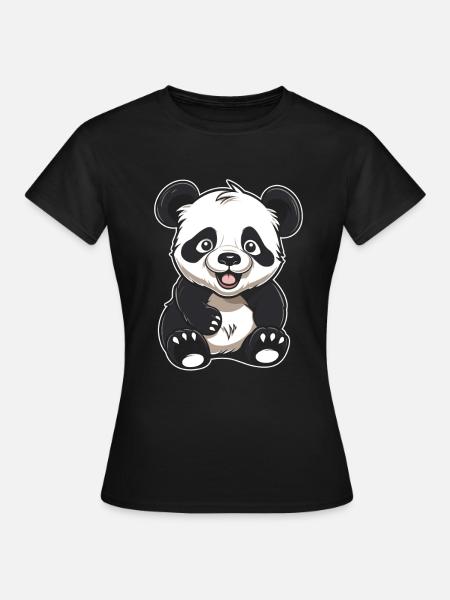 Großer Panda Pandabär Lächelnd - Frauen T-Shirt - Schwarz