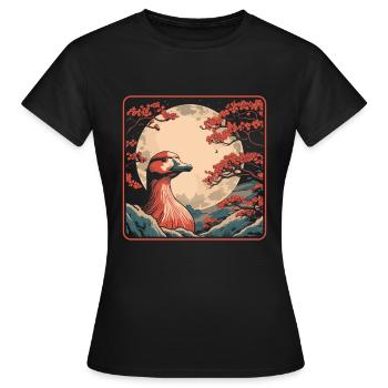 Ente Japan Cherry Blossom Moon - Frauen T-Shirt - Schwarz - Vorne - AI Model Female 172 dark (172cm)
