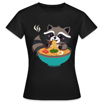 Le raton laveur mange des nouilles instantanées - Motif animalier amusant - T-shirt Femme - noir - Devant - AI Model Female 172 dark (172cm)
