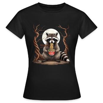 Le raton laveur mange des nouilles instantanées - Motif animalier amusant - T-shirt Femme - noir - Devant - AI Model Female 172 dark (172cm)