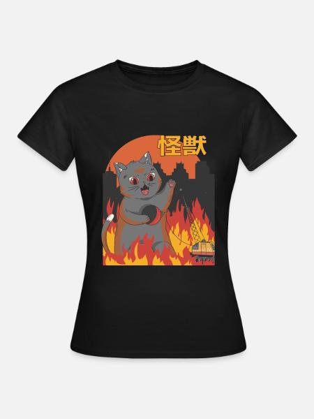Catzilla Sunset Giant Cat Japanisch - Frauen T-Shirt - Schwarz
