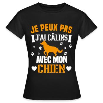 Ich kann nicht mit meinem Hund kuscheln - Frauen T-Shirt - Schwarz - Vorne - AI Model Female 172 dark (172cm)
