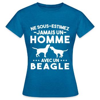 Ne Sous estimez Jamais Un Homme Avec Un Beagle - T-shirt Femme - bleu saphir antique chiné - Devant - AI Model Female 172 dark (172cm)