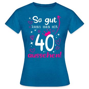 40 geburtstag frau frauen damen 40 jahre geschenk - Frauen T-Shirt - Antikblaues Saphir meliert - Vorne - AI Model Female 172 dark (172cm)